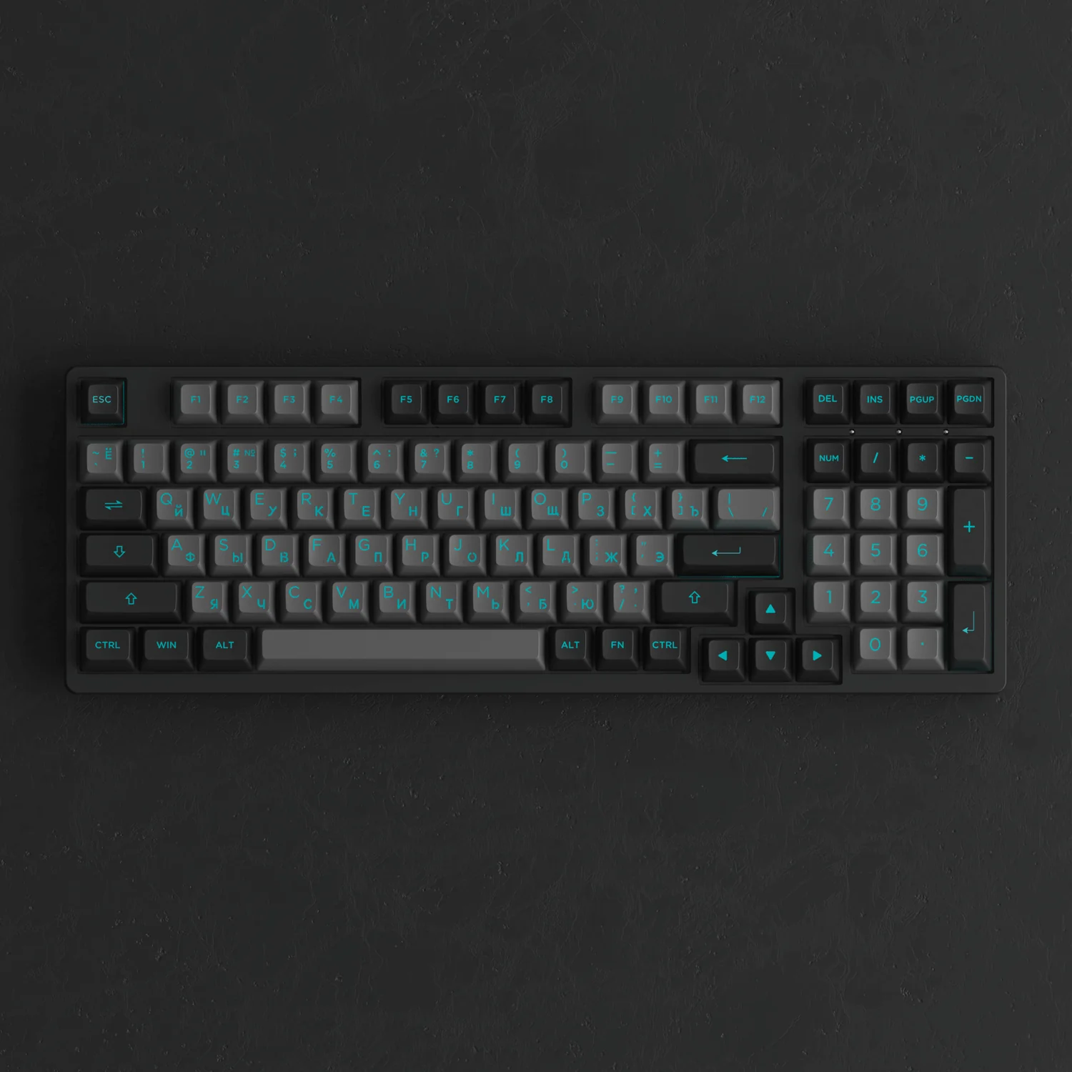 Black & Cyan Cyrillic Keycap Set (98-key) - Image 6