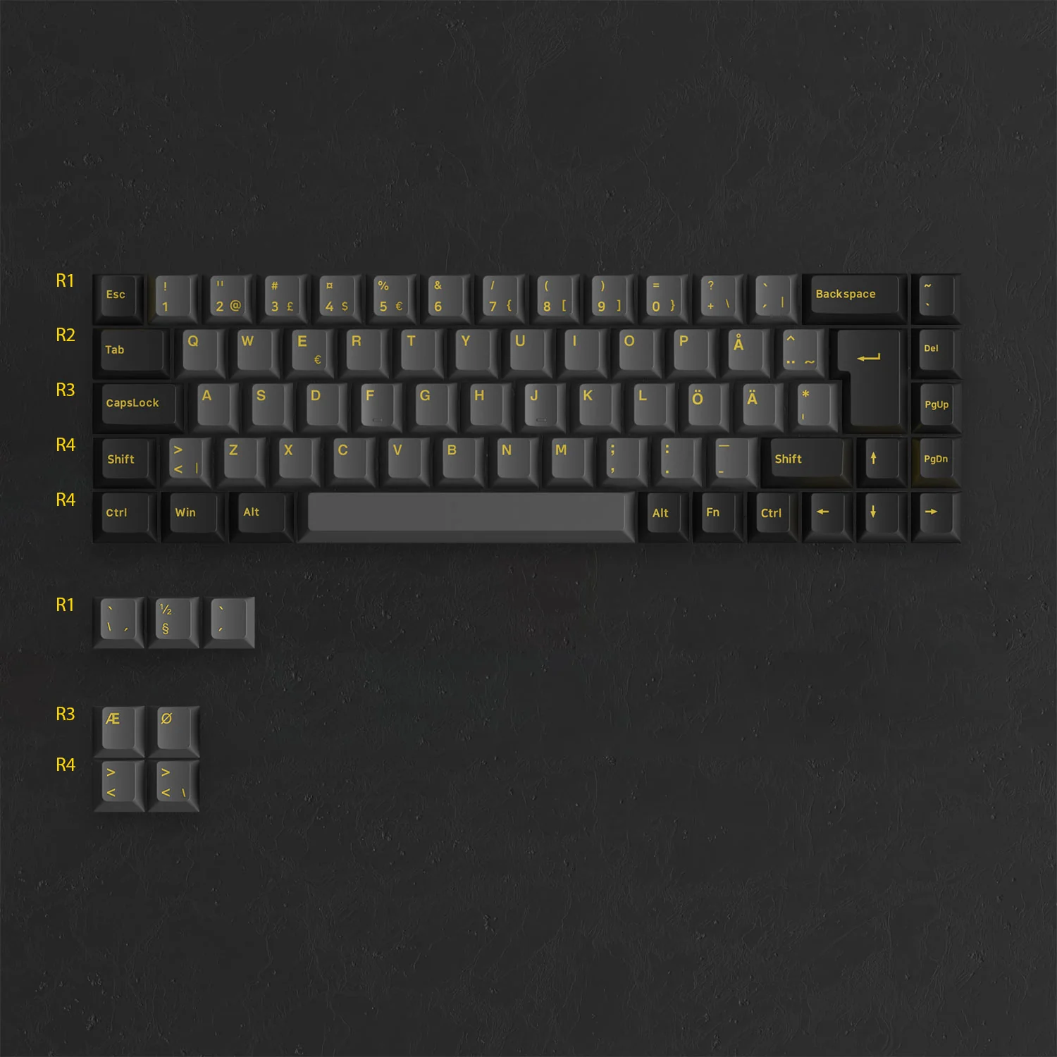 Black & Gold ISO Nordic Keycap Set (76-key) - Image 11