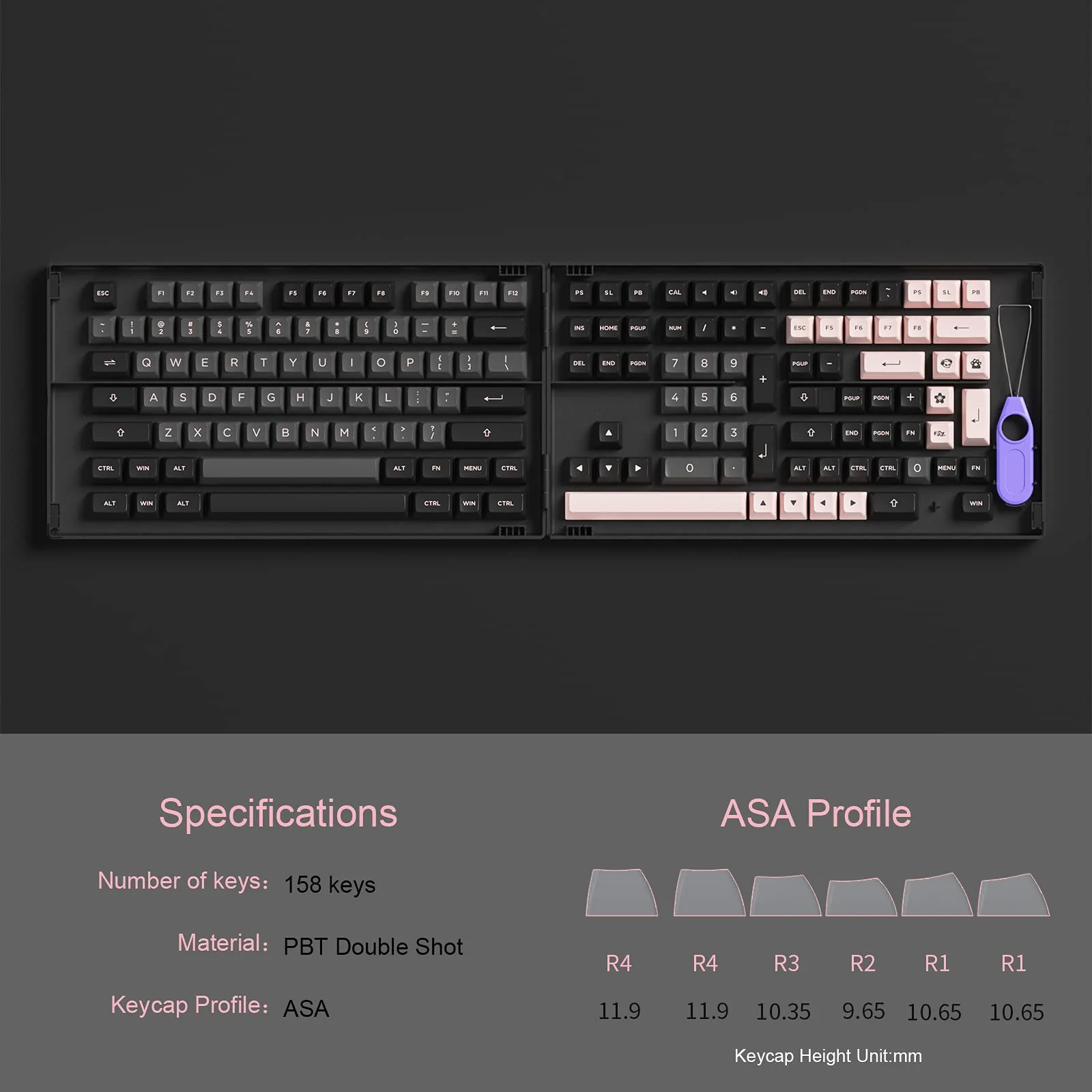 Black & Pink Keycap-Set (158-Key) - Image 4