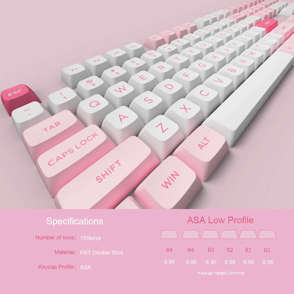Black & Pink Keycap Set ASA Low(155-key) - Image 13