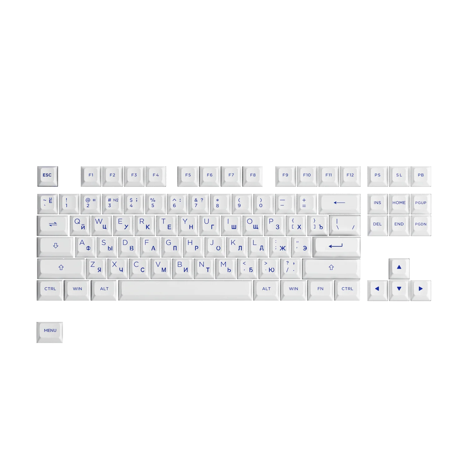 Blue on White Cyrillic Keycap Set (88-key)