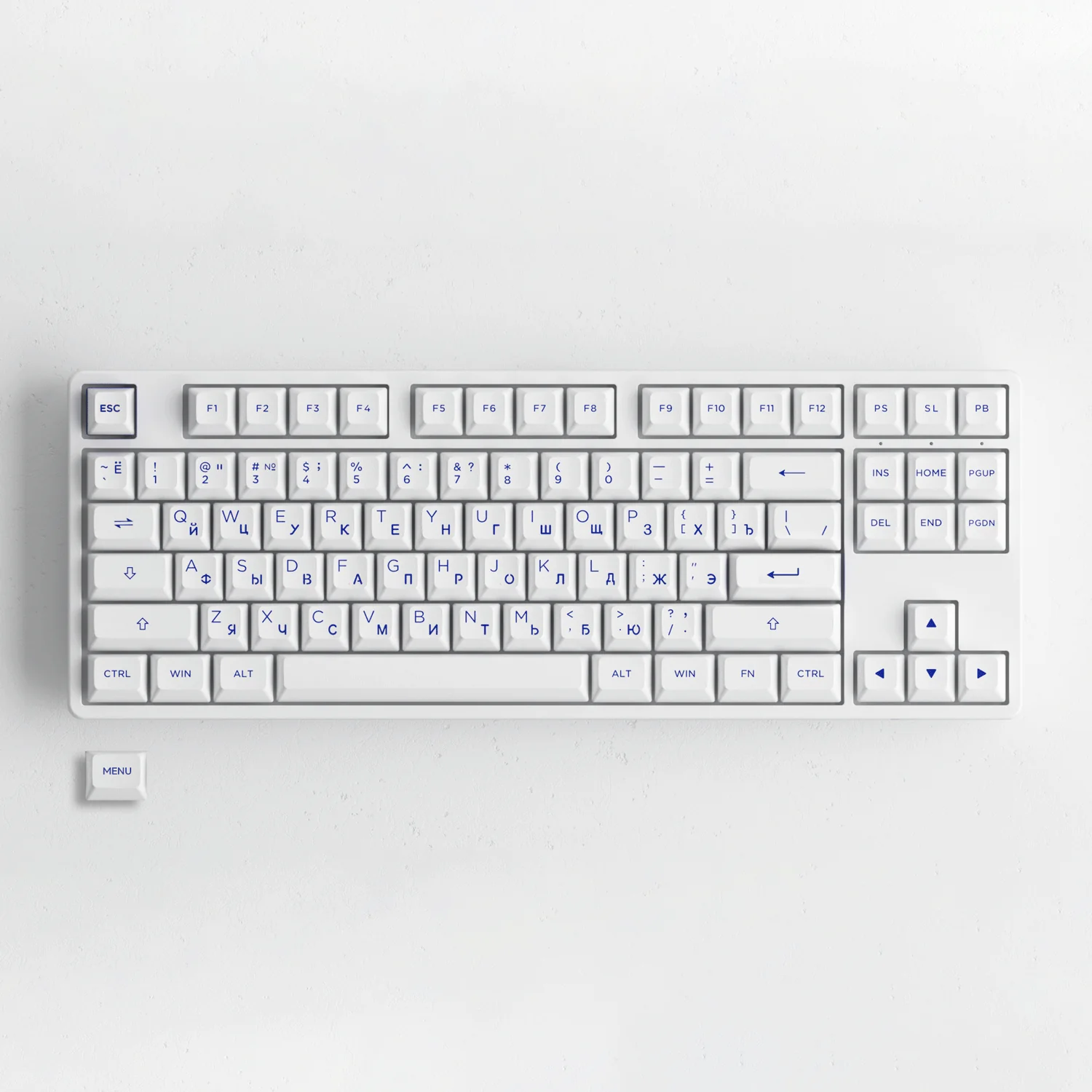 Blue on White Cyrillic Keycap Set (88-key) - Image 6