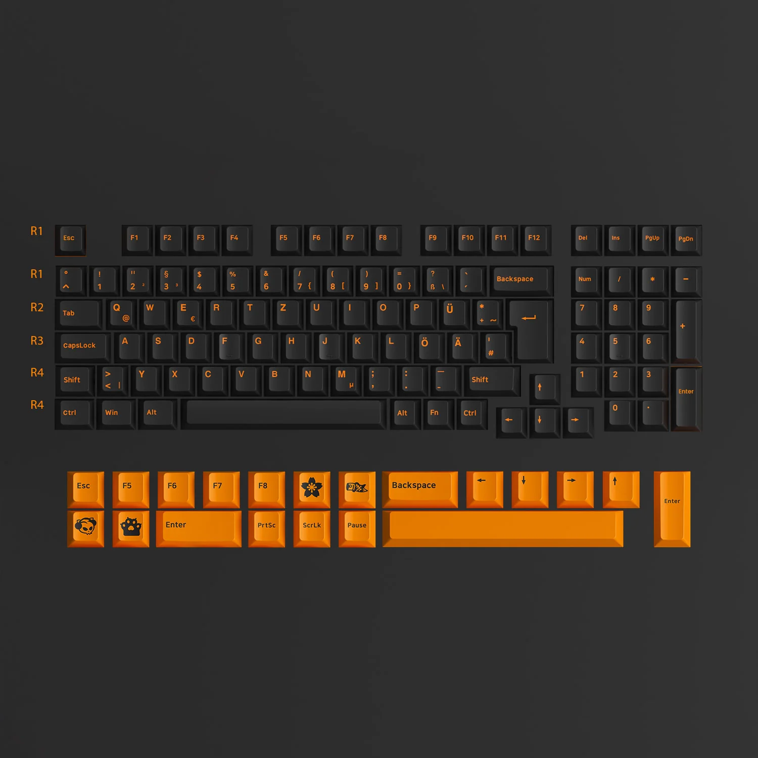 Orange on Black ISO DE Keycap Set (119-key) - Image 11